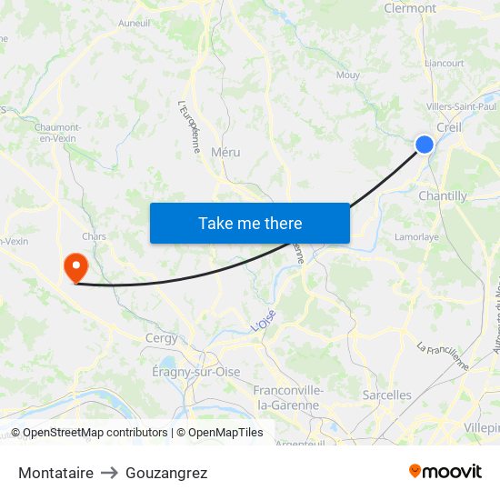 Montataire to Gouzangrez map