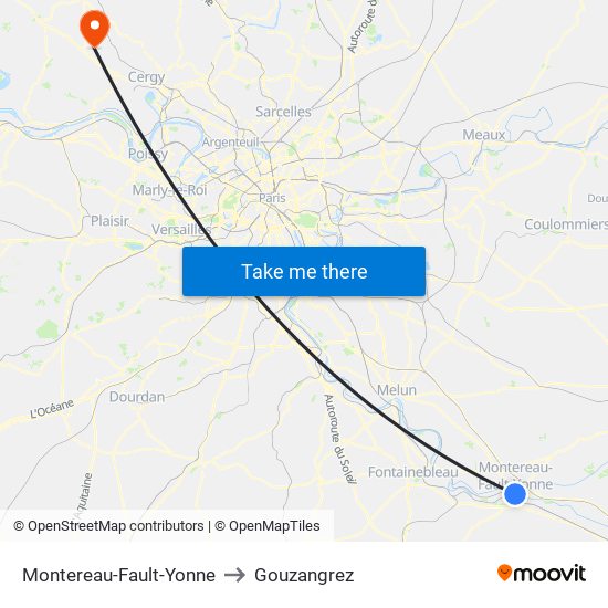 Montereau-Fault-Yonne to Gouzangrez map
