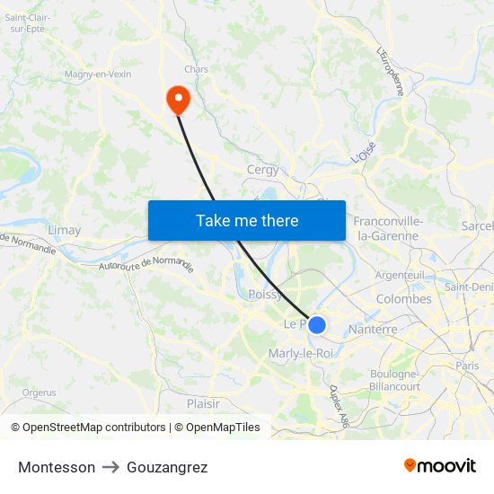 Montesson to Gouzangrez map