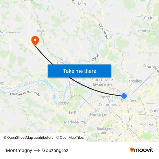 Montmagny to Gouzangrez map
