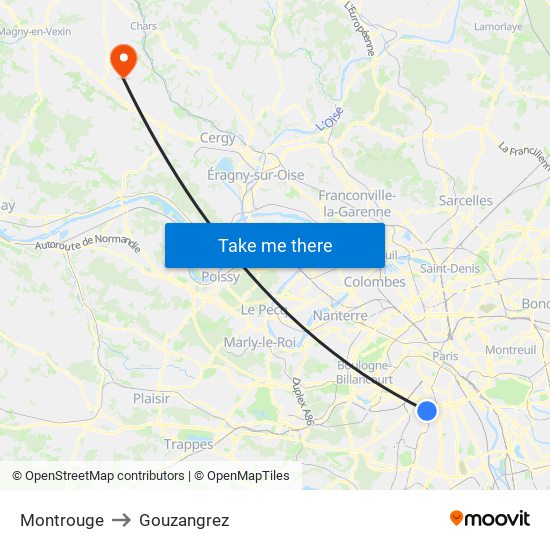Montrouge to Gouzangrez map