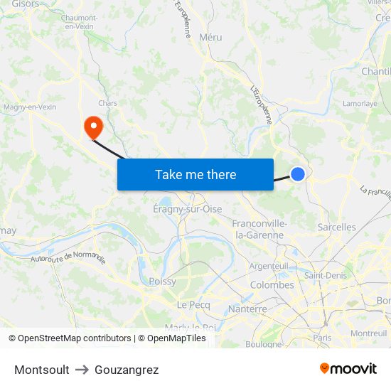 Montsoult to Gouzangrez map