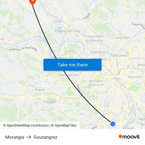 Morangis to Gouzangrez map