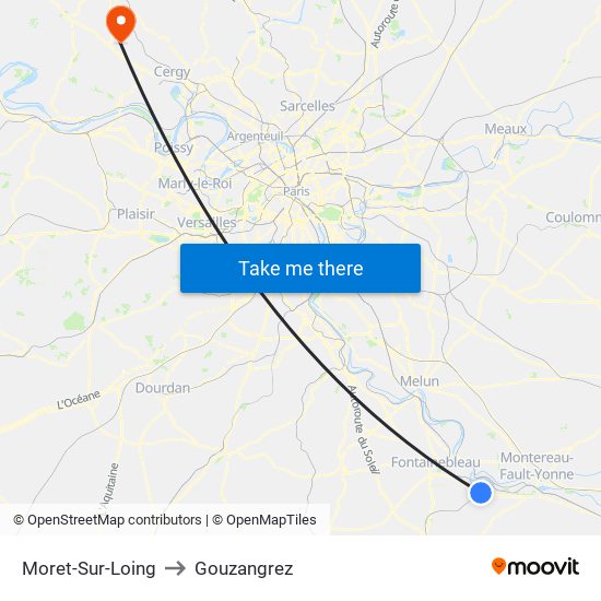 Moret-Sur-Loing to Gouzangrez map
