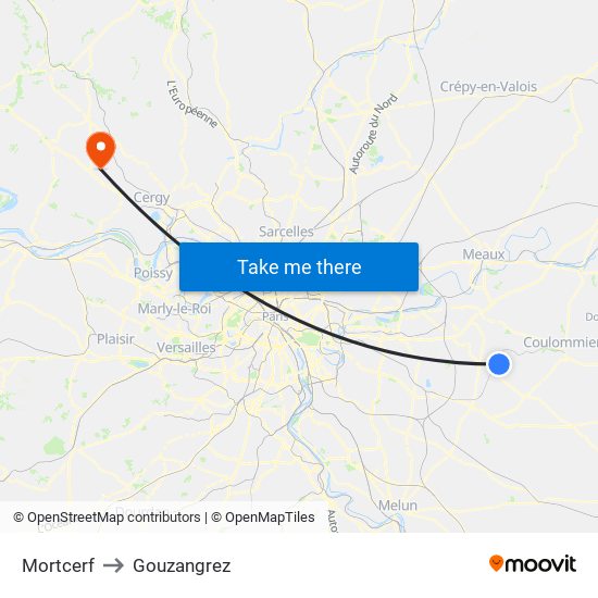 Mortcerf to Gouzangrez map