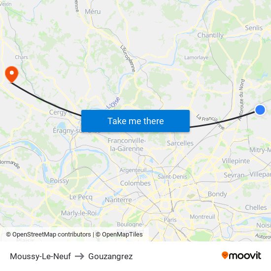 Moussy-Le-Neuf to Gouzangrez map