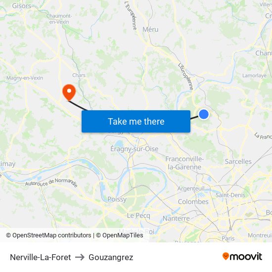 Nerville-La-Foret to Gouzangrez map