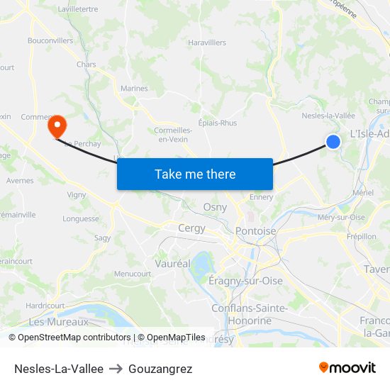 Nesles-La-Vallee to Gouzangrez map