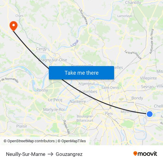 Neuilly-Sur-Marne to Gouzangrez map