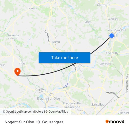 Nogent-Sur-Oise to Gouzangrez map