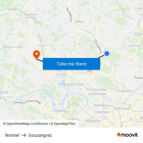 Nointel to Gouzangrez map
