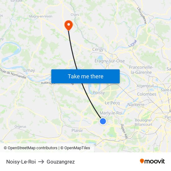 Noisy-Le-Roi to Gouzangrez map
