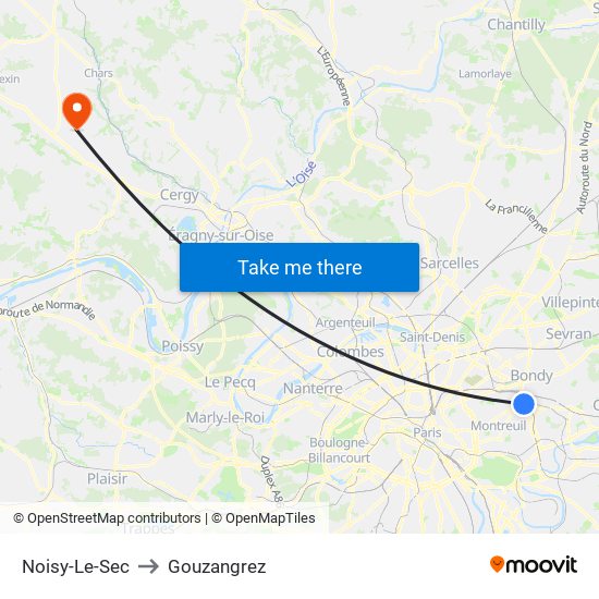 Noisy-Le-Sec to Gouzangrez map