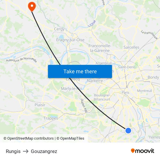 Rungis to Gouzangrez map