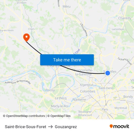 Saint-Brice-Sous-Foret to Gouzangrez map