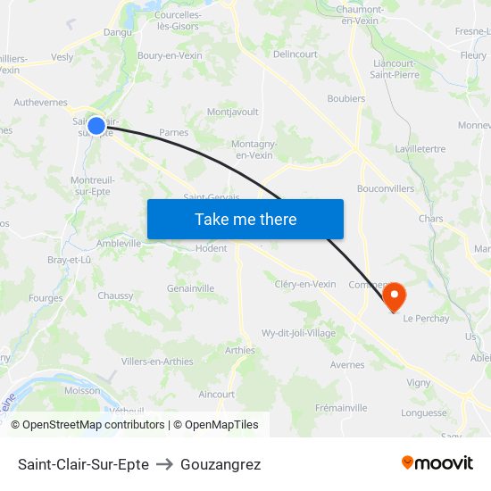 Saint-Clair-Sur-Epte to Gouzangrez map