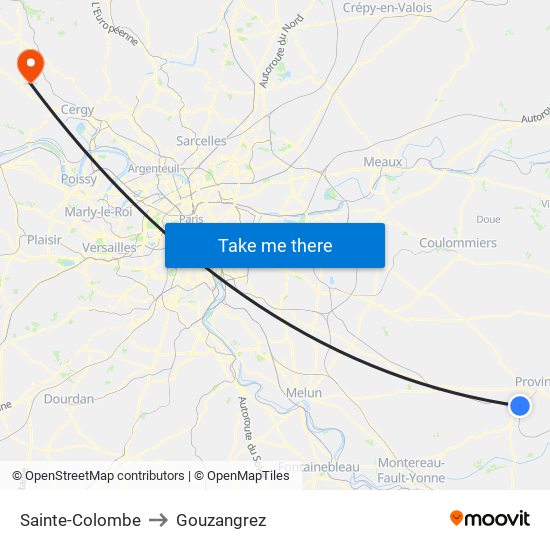 Sainte-Colombe to Gouzangrez map