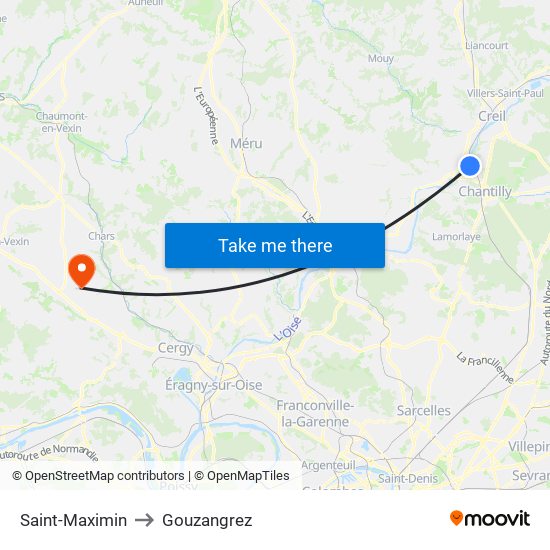 Saint-Maximin to Gouzangrez map