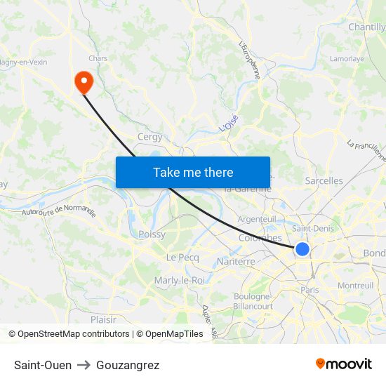 Saint-Ouen to Gouzangrez map