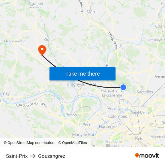 Saint-Prix to Gouzangrez map