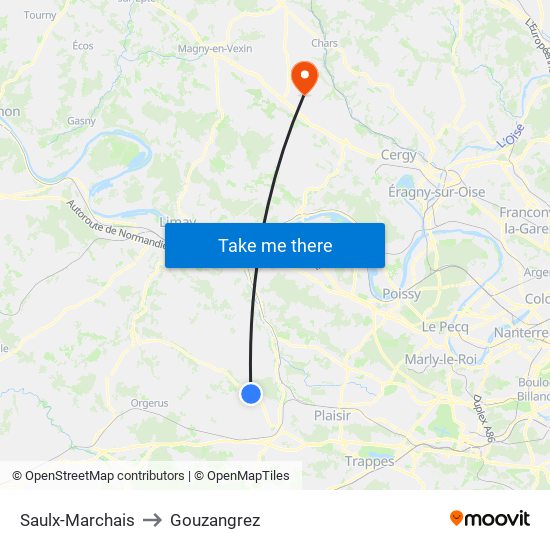 Saulx-Marchais to Gouzangrez map