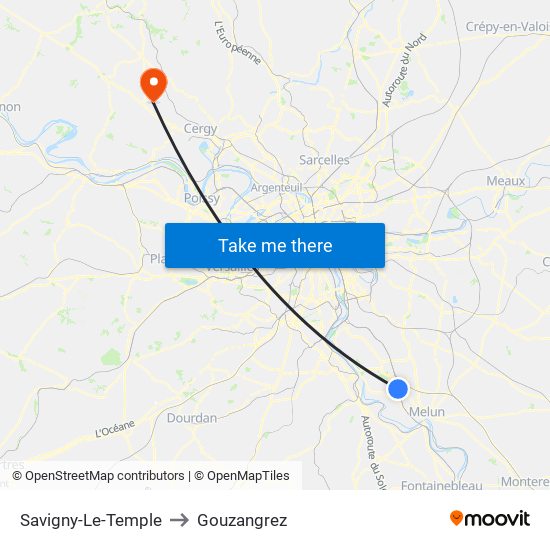 Savigny-Le-Temple to Gouzangrez map