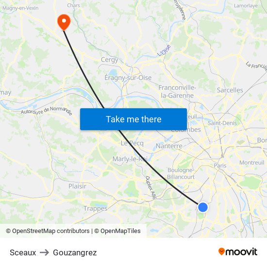 Sceaux to Gouzangrez map