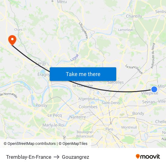Tremblay-En-France to Gouzangrez map