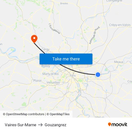 Vaires-Sur-Marne to Gouzangrez map