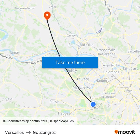 Versailles to Gouzangrez map