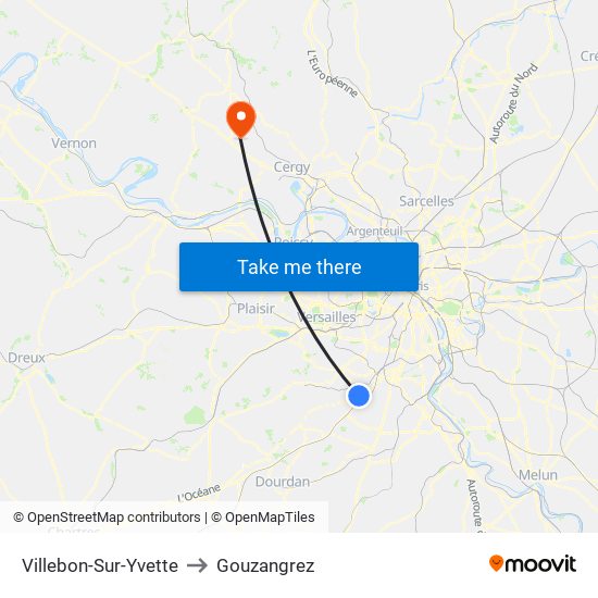 Villebon-Sur-Yvette to Gouzangrez map
