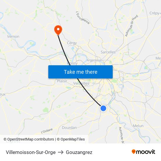 Villemoisson-Sur-Orge to Gouzangrez map