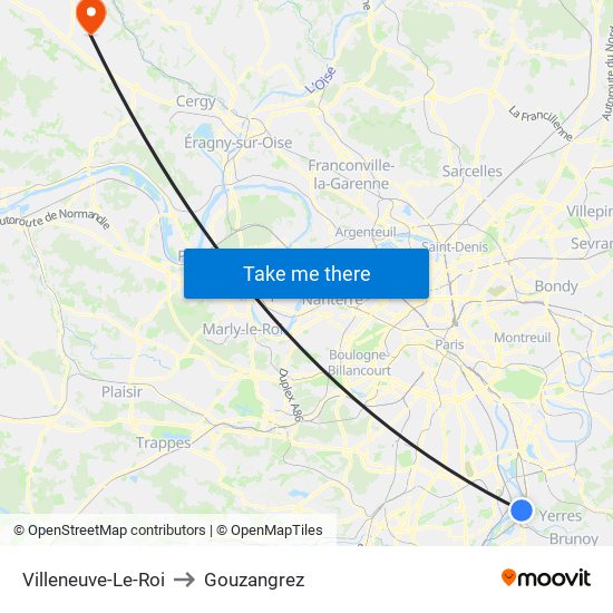 Villeneuve-Le-Roi to Gouzangrez map
