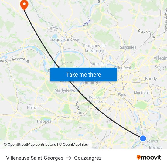 Villeneuve-Saint-Georges to Gouzangrez map