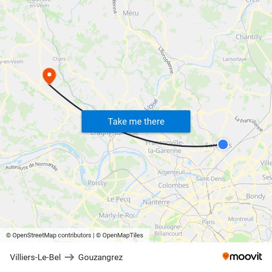 Villiers-Le-Bel to Gouzangrez map