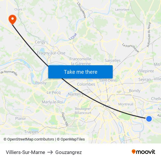 Villiers-Sur-Marne to Gouzangrez map