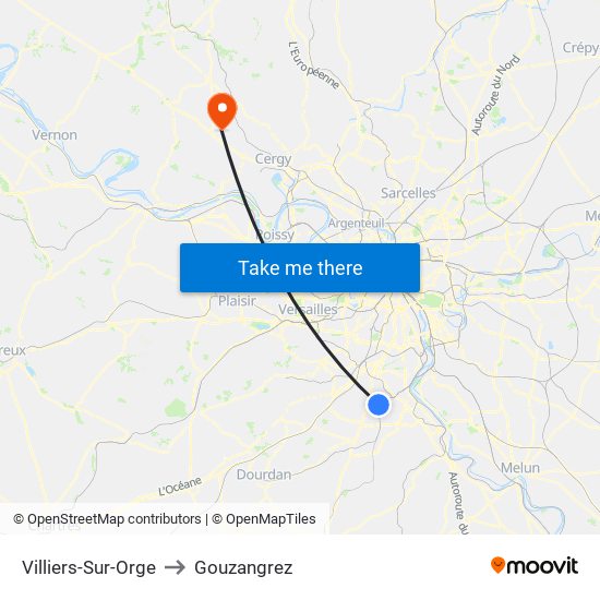 Villiers-Sur-Orge to Gouzangrez map