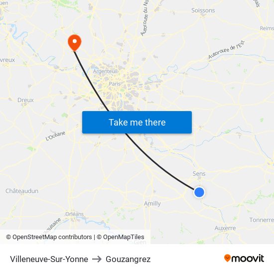Villeneuve-Sur-Yonne to Gouzangrez map