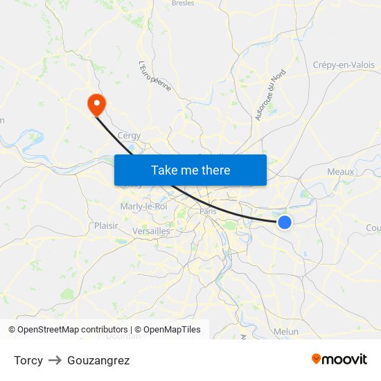 Torcy to Gouzangrez map