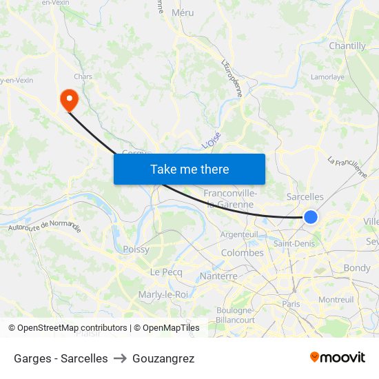 Garges - Sarcelles to Gouzangrez map