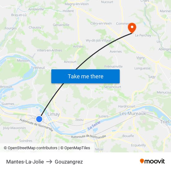 Mantes-La-Jolie to Gouzangrez map