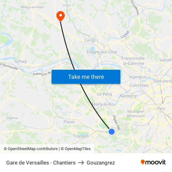 Gare de Versailles - Chantiers to Gouzangrez map