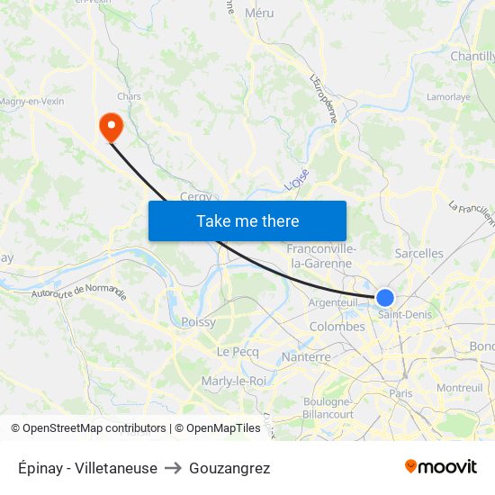 Épinay - Villetaneuse to Gouzangrez map