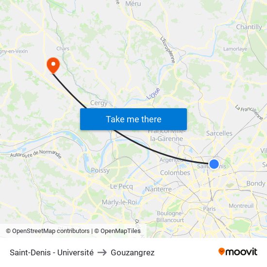 Saint-Denis - Université to Gouzangrez map