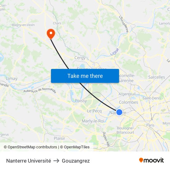 Nanterre Université to Gouzangrez map