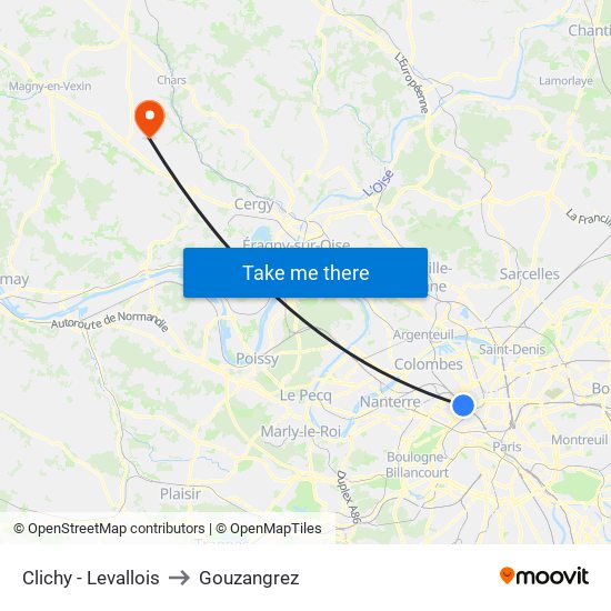 Clichy - Levallois to Gouzangrez map