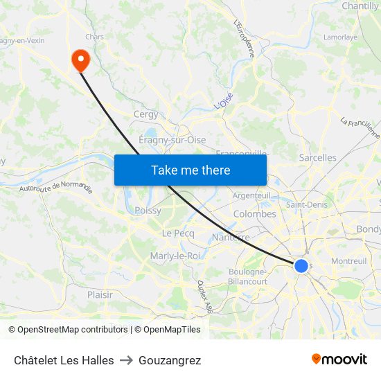 Châtelet Les Halles to Gouzangrez map