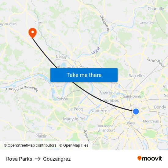 Rosa Parks to Gouzangrez map