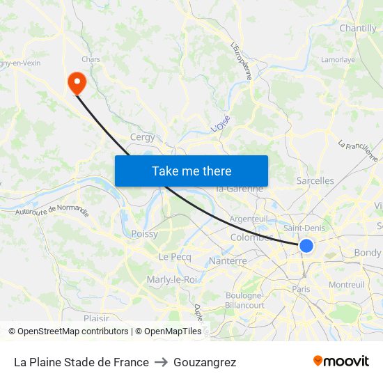 La Plaine Stade de France to Gouzangrez map