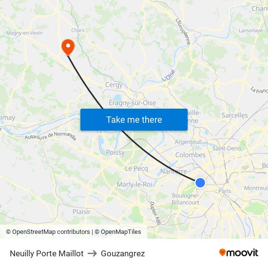 Neuilly Porte Maillot to Gouzangrez map